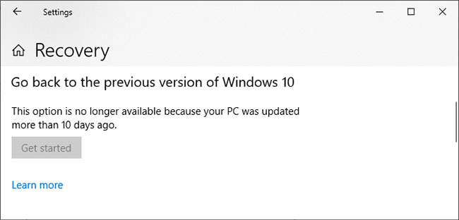 Quay lại phiên bản trước của Windows 10