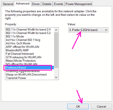 Chọn tùy chọn Prefer 5.2 GHz band