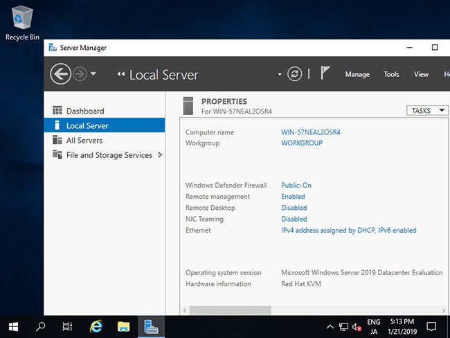 Quá trình cài đặt Windows Server đã hoàn tất