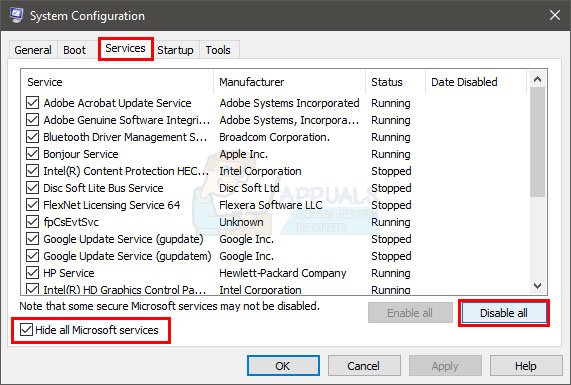 Chọn tùy chọn Hide all Microsoft Services