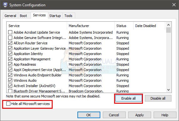 Nhấp vào nút Enable All ở dưới cùng bên phải của danh sách