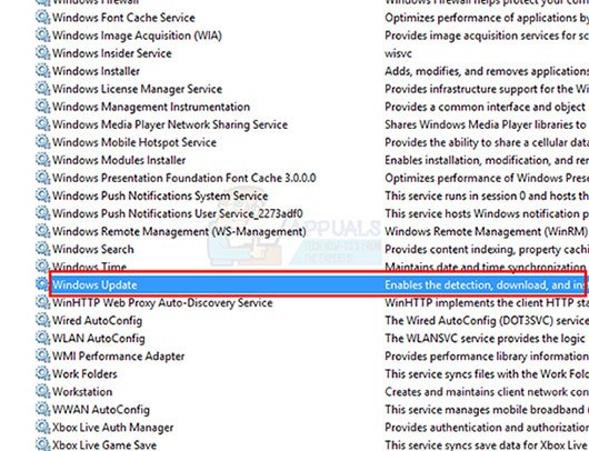 Tìm service Windows Update