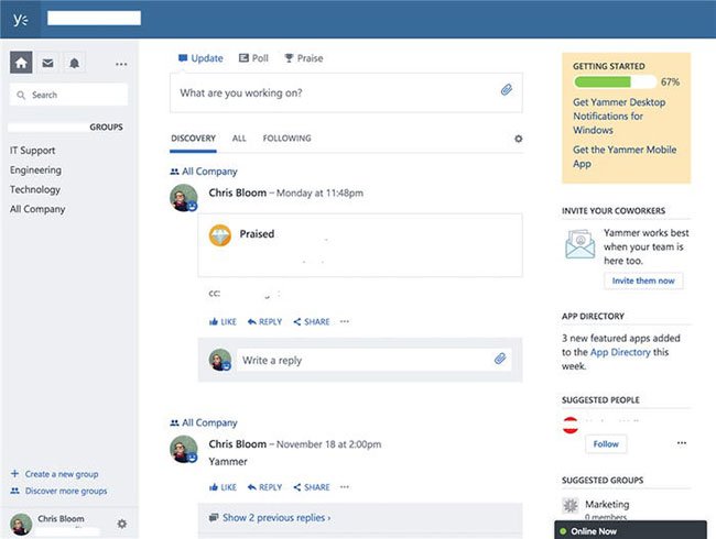 Yammer quen thuộc với bất kỳ ai đã sử dụng Facebook hoặc các nền tảng mạng xã hội tương tự