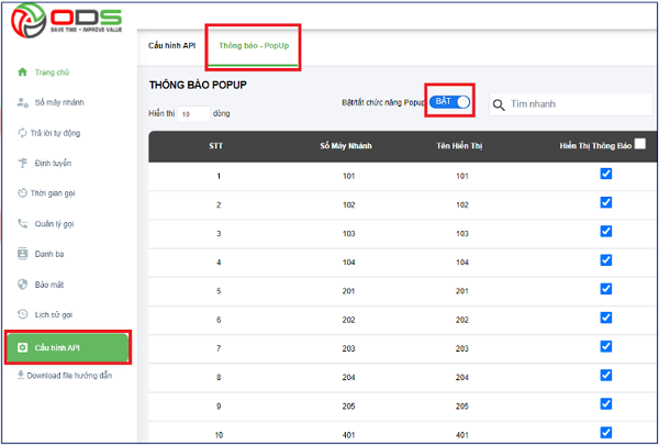 Bật/tắt chức năng popup
