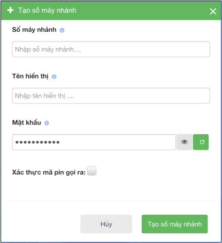 Giao diện cập nhật số máy nhánh 