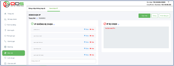 Giao diện mục xem/chặn IP
