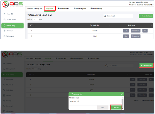Thao tác upload file nhạc chờ 