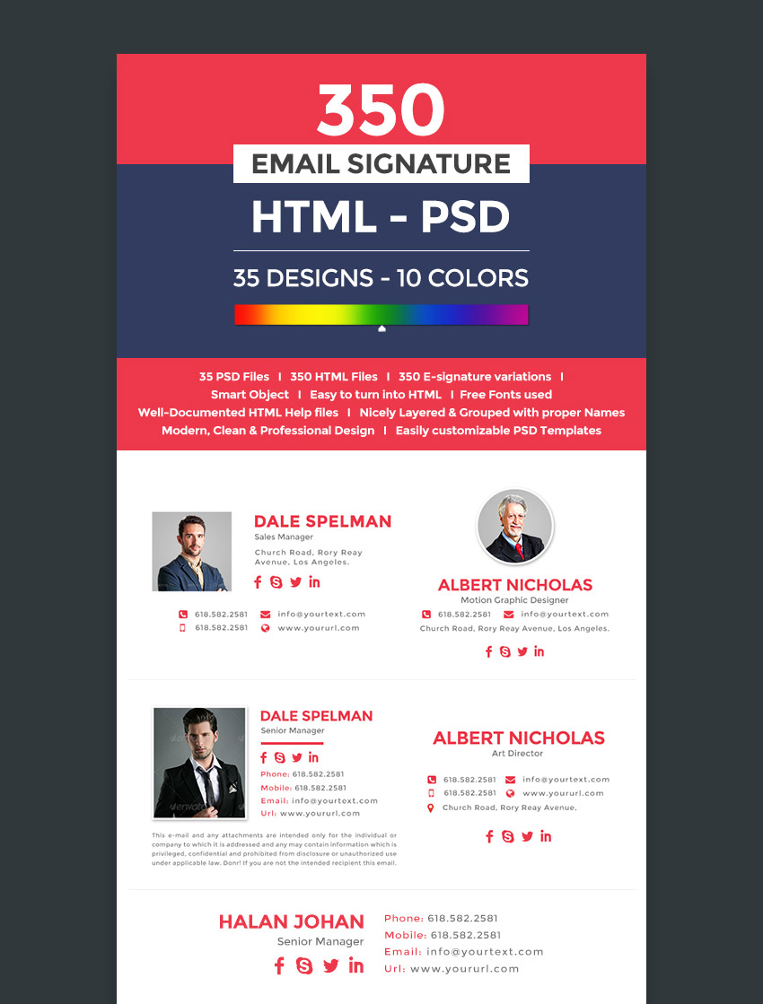 mẫu chữ ký email cá nhân chuyên nghiệp trên cả định dạng PSD và HTML