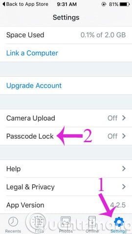 Nhấn Passcode Lock