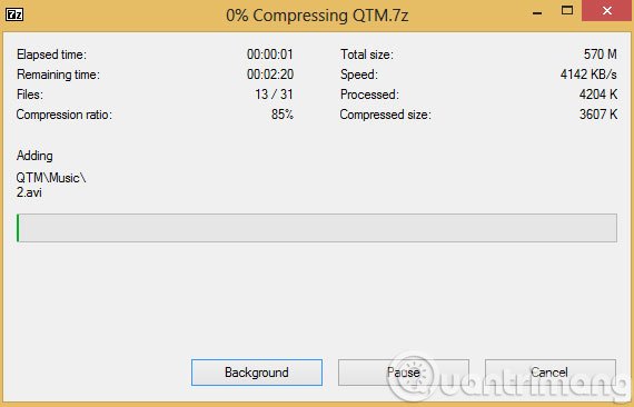 Tốc độ nén file của 7Zip
