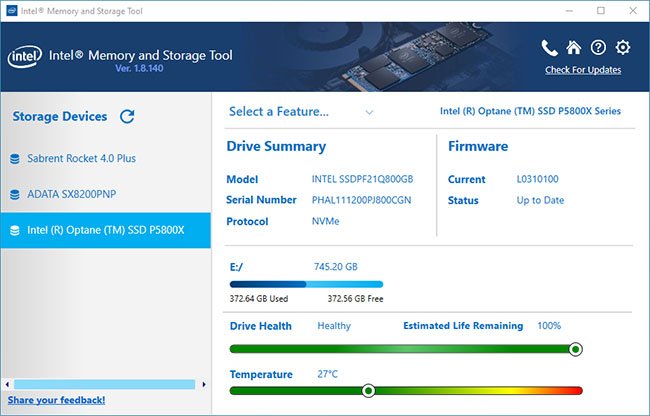 Công cụ Memory and Storage