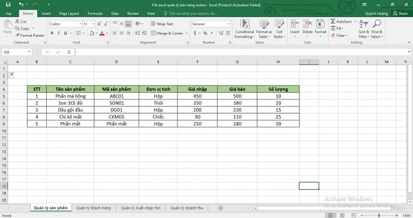 Một số mẫu file excel quản lý bán hàng nổi bật 