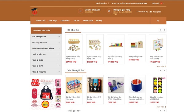mẫu thiết kế website văn phòng phẩm nổi bật