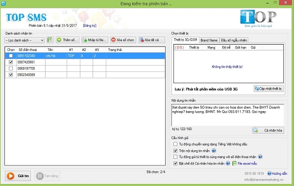 Phần mềm gửi tin nhắn hàng loạt SMS TOP