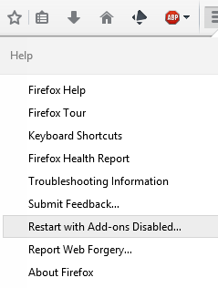 Restart with Add-Ons Disabled