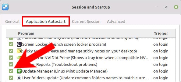 Tắt tùy chọn “Update Manager (Linux Mint Update Manager)” 