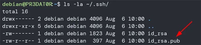 Các file “id_rsa” và “id_rsa.pub” được hiển thị