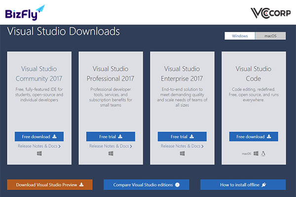 Sự khác nhau giữa các phiên bản Visual Studio
