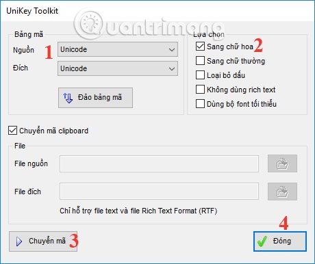 Chuyển đổi mã trên Unikey 