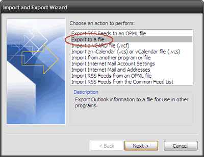 Chọn Export to a file