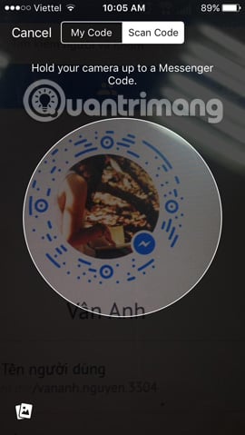 kết nối bạn bè trên Facebook Messenger bằng mã Code