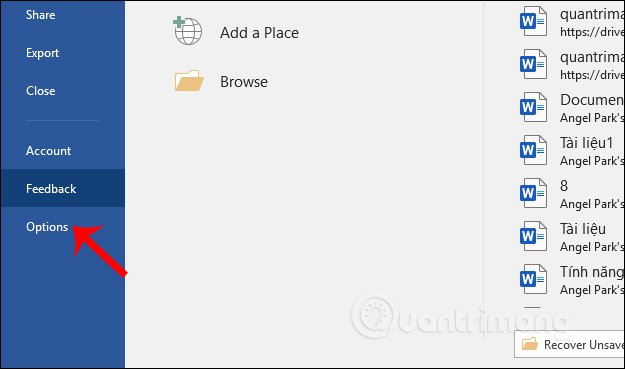 Nhấn chọn Options