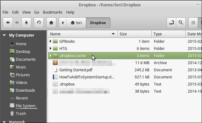 chọn thư mục ".dropbox.cache"