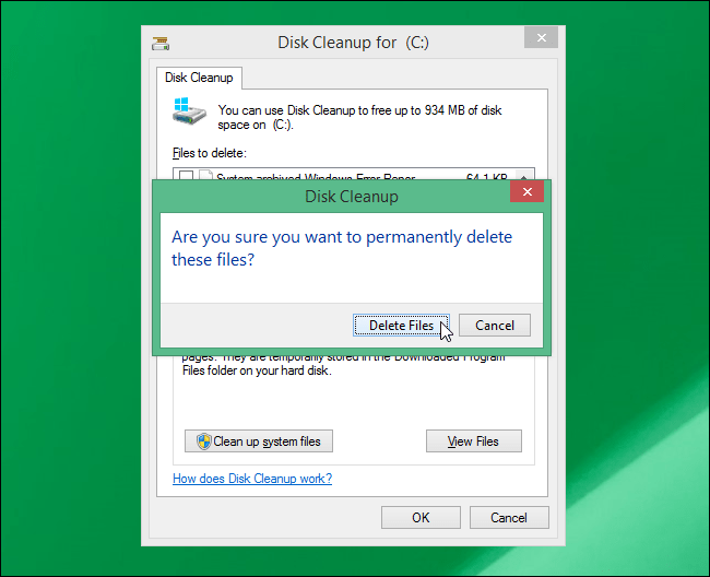 chọn Delete Files để xóa các file