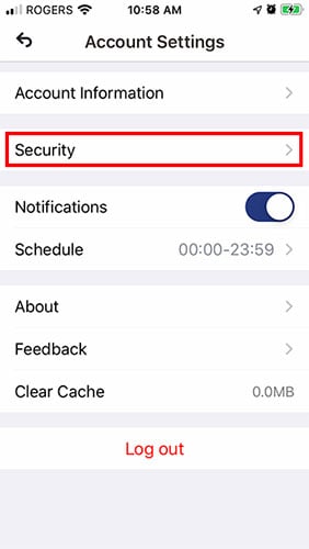 Nhấn vào Security