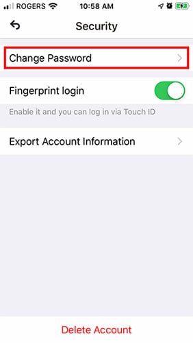Nhấn vào Change Password
