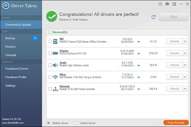 Driver Talent có khả năng kiểm tra cập nhật driver, tạo gói driver