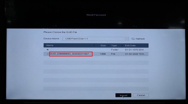 Nhập file GUID trong USB vào thiết bị camera Hikvision