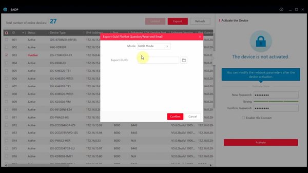 Lựa chọn phương thức khôi phục password trên phần mềm SADP của Hikvision