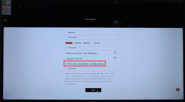 Reset mật khẩu camera Hikvision bằng câu hỏi bảo mật