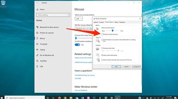 Bỏ tích hộp Enhance pointer precision để tắt tính năng này đi