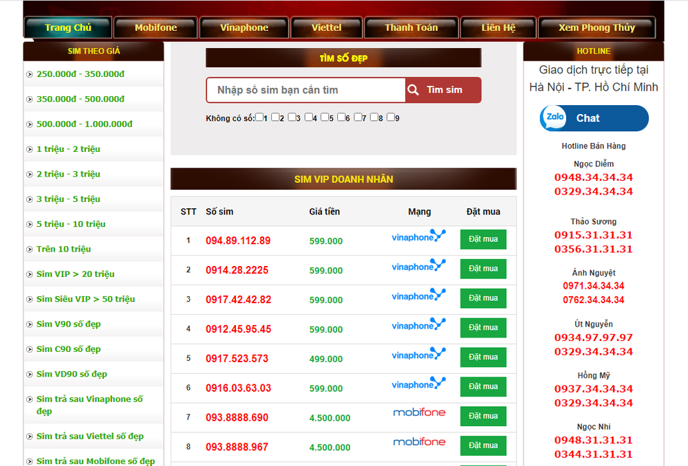 Các mẫu thiết kế website bán sim ấn tượng, chuyên nghiệp