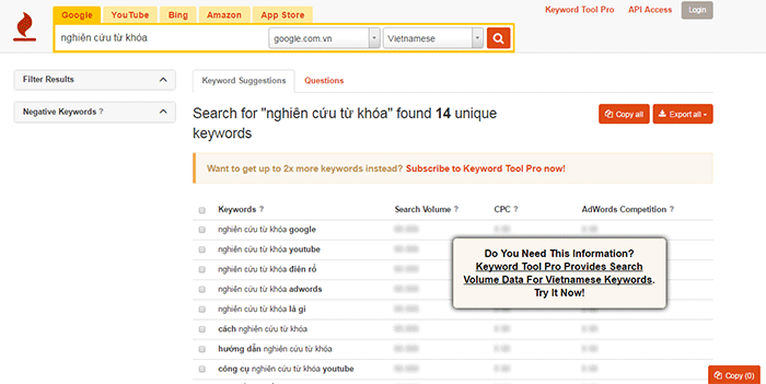 Tool tạo thẻ tag miễn phí không tốn thời gian: Keywordtoolaz