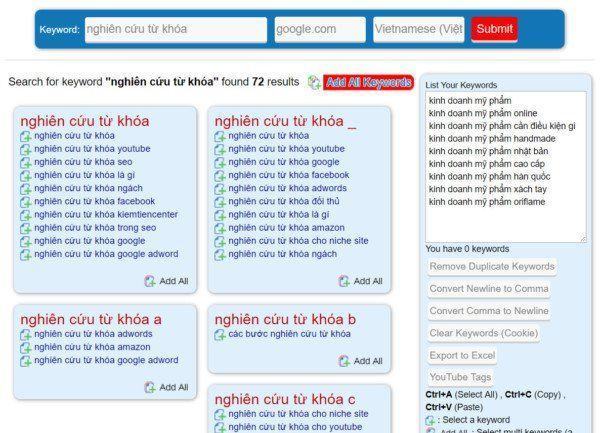 Tool tạo thẻ tag miễn phí không tốn thời gian: Keywordtoolaz
