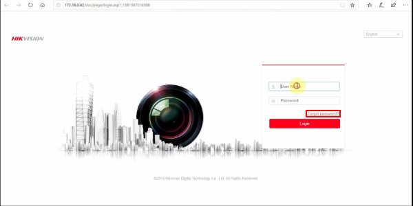 Click vào "Forgot Password" để khôi phục lại mật khẩu camera Hikvision