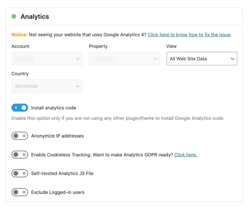 Analytics settings in Rank Math