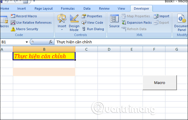 Nhấn nút thực hiện Macro