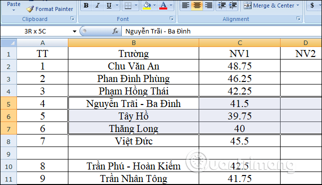 Chọn một ô hoặc nhiều ô