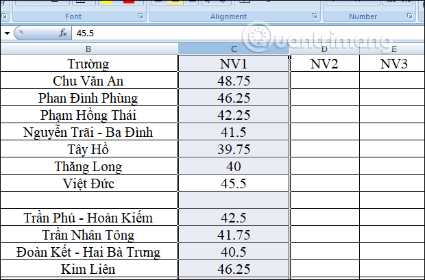 Chọn cột 