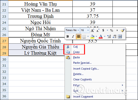 Chọn lệnh thực hiện