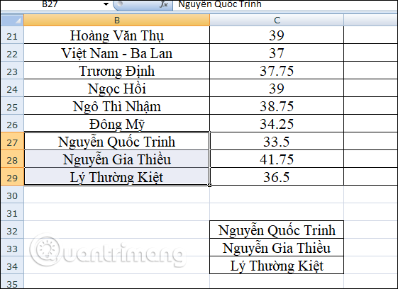Chuyển dữ liệu sang vị trí mới