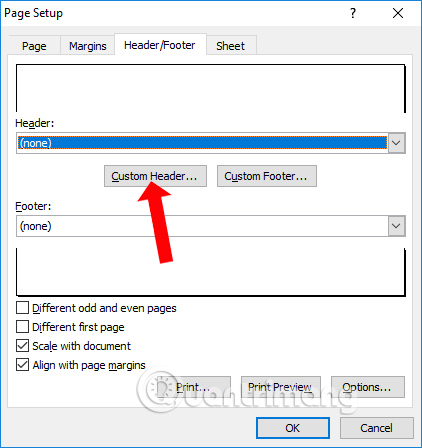Chỉnh Header Excel