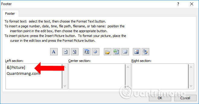 Chỉnh Footer Excel 