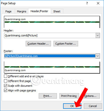 Tạo gạch chân Header và Footer