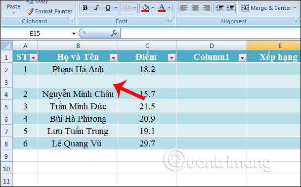 Hàng dữ liệu được thêm