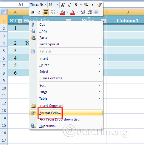 Format Cells